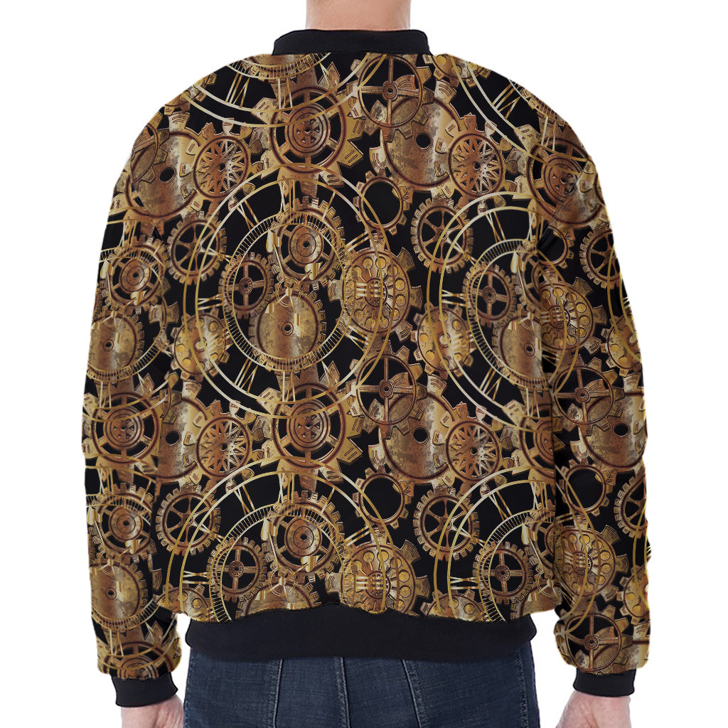 Steampunk Clock Gears Print Zip Sleeve Bomber Jacket
