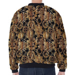 Steampunk Clock Gears Print Zip Sleeve Bomber Jacket