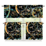 Steampunk Cogs And Gears Print 3 Piece Kitchen Curtains