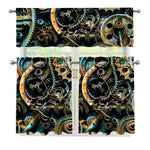 Steampunk Cogs And Gears Print 3 Piece Kitchen Curtains