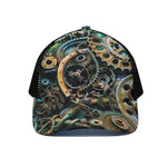Steampunk Cogs And Gears Print Black Mesh Trucker Cap