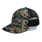 Steampunk Cogs And Gears Print Black Mesh Trucker Cap