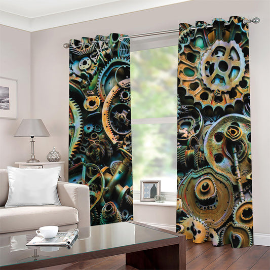 Steampunk Cogs And Gears Print Blackout Grommet Curtains