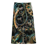 Steampunk Cogs And Gears Print Cotton Front Slit Maxi Skirt