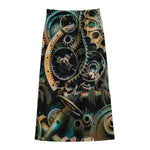 Steampunk Cogs And Gears Print Cotton Front Slit Maxi Skirt