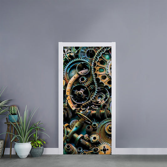 Steampunk Cogs And Gears Print Door Sticker
