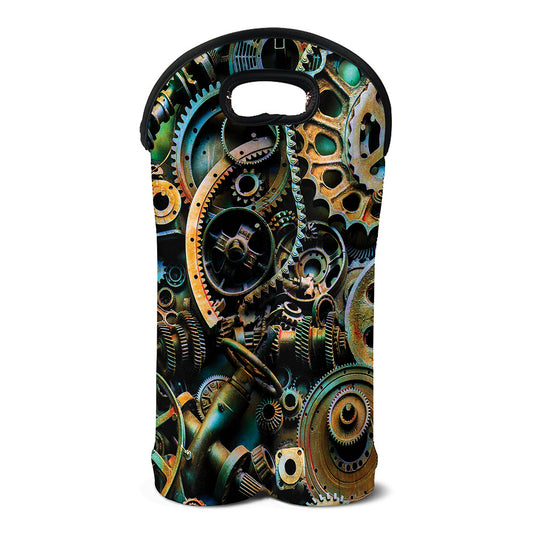 Steampunk Cogs And Gears Print Double Neoprene Wine Tote