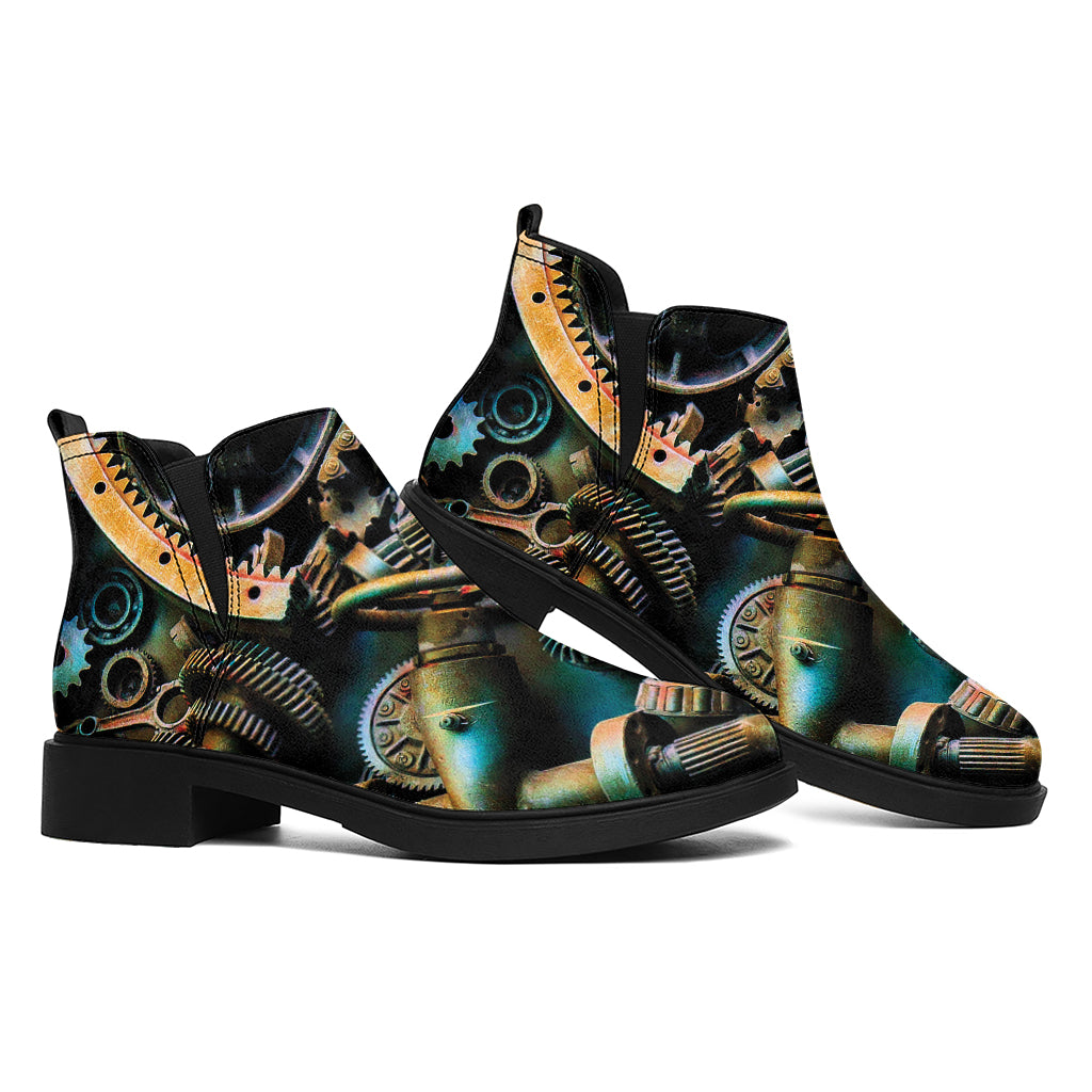 Steampunk Cogs And Gears Print Flat Ankle Boots