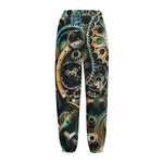 Steampunk Cogs And Gears Print Fleece Lined Knit Pants
