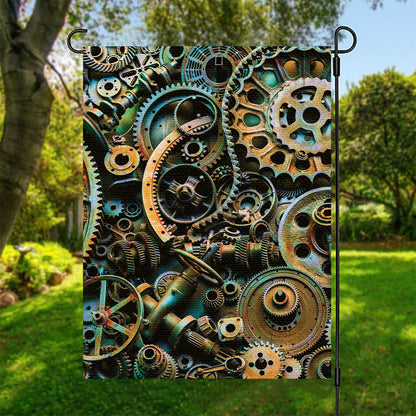 Steampunk Cogs And Gears Print Garden Flag