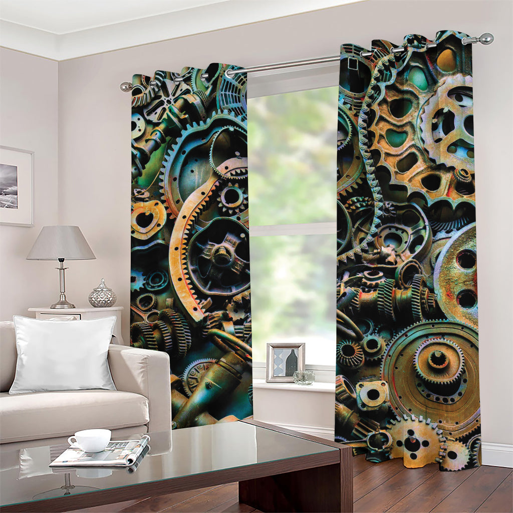 Steampunk Cogs And Gears Print Grommet Curtains