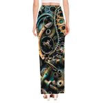 Steampunk Cogs And Gears Print High Slit Maxi Skirt