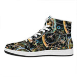 Steampunk Cogs And Gears Print High Top Leather Sneakers