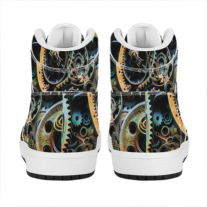 Steampunk Cogs And Gears Print High Top Leather Sneakers