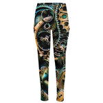 Steampunk Cogs And Gears Print High-Waisted Pocket Leggings