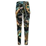 Steampunk Cogs And Gears Print High-Waisted Pocket Leggings