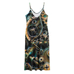 Steampunk Cogs And Gears Print Jersey Midi Cami Dress