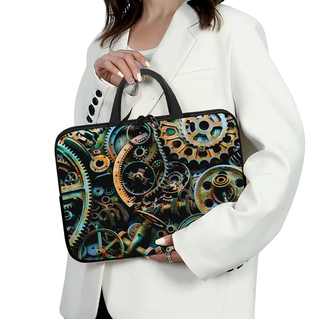 Steampunk Cogs And Gears Print Laptop Sleeve With Handle