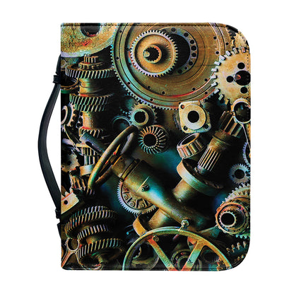 Steampunk Cogs And Gears Print Leather Bible Cover