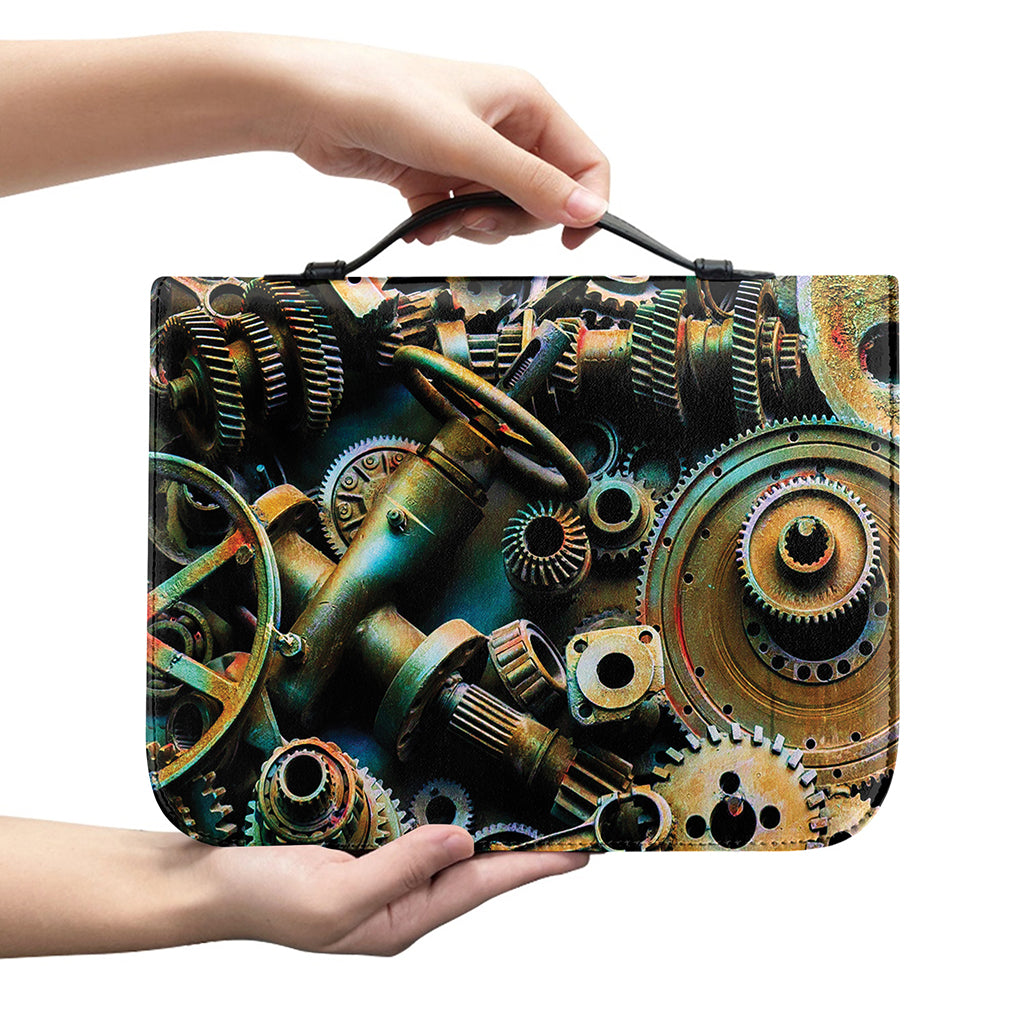 Steampunk Cogs And Gears Print Leather Bible Cover