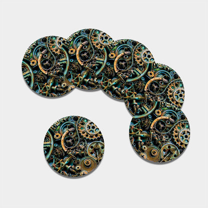 Steampunk Cogs And Gears Print Leather Coaster Set