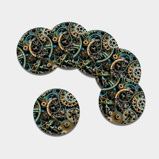 Steampunk Cogs And Gears Print Leather Coaster Set