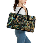 Steampunk Cogs And Gears Print Leather Duffle Bag