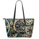 Steampunk Cogs And Gears Print Leather Tote Bag