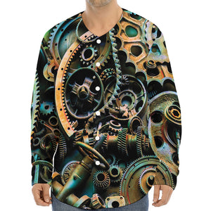 Steampunk Cogs And Gears Print Long Sleeve Baseball Jersey