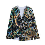 Steampunk Cogs And Gears Print Long Sleeve Short Coat