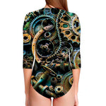 Steampunk Cogs And Gears Print Long Sleeve Swimsuit