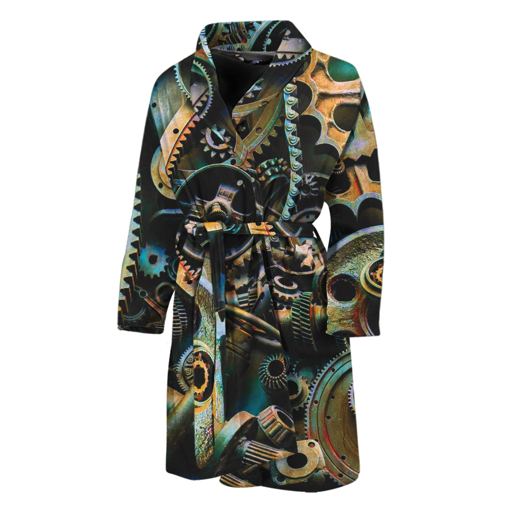 Steampunk Cogs And Gears Print Men's Bathrobe