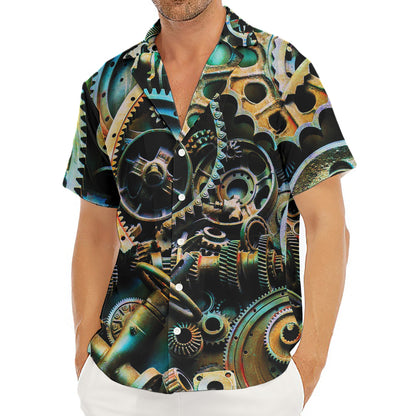 Steampunk Cogs And Gears Print Men's Deep V-Neck Shirt