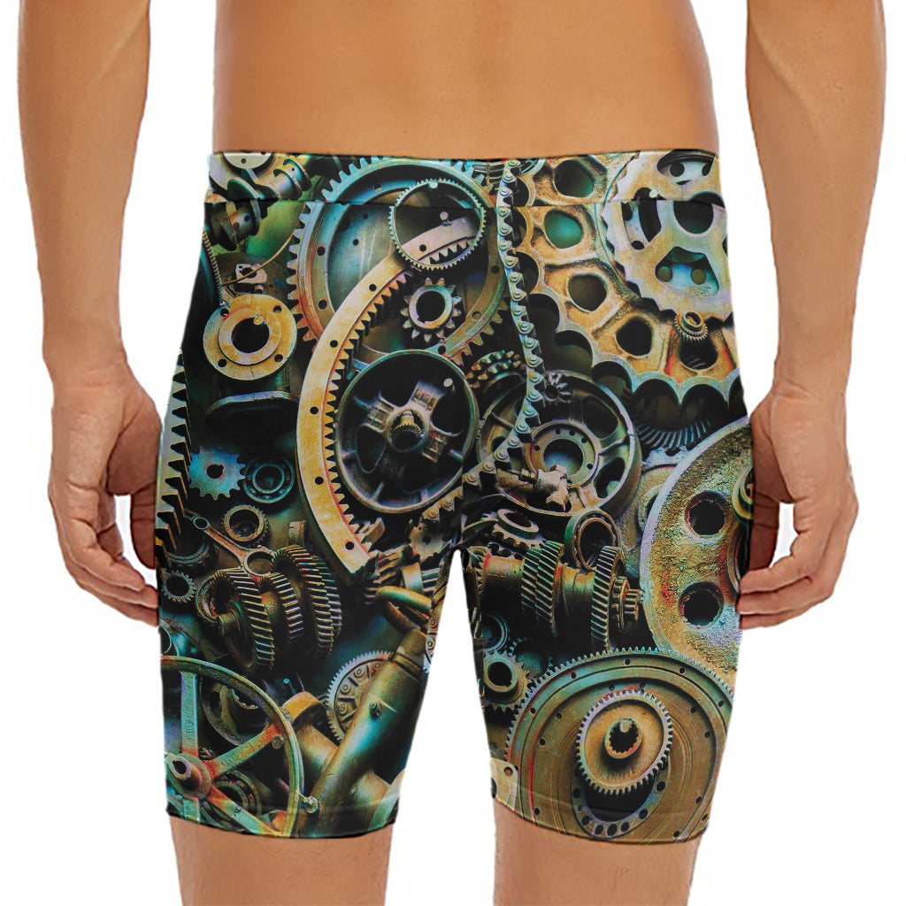 Steampunk Cogs And Gears Print Men's Long Boxer Briefs