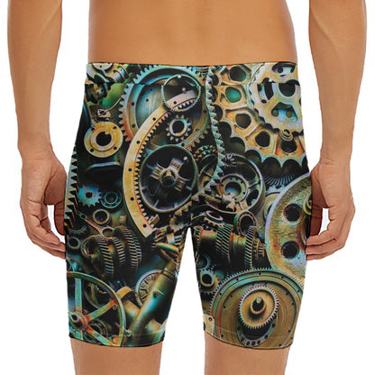 Steampunk Cogs And Gears Print Men's Long Boxer Briefs