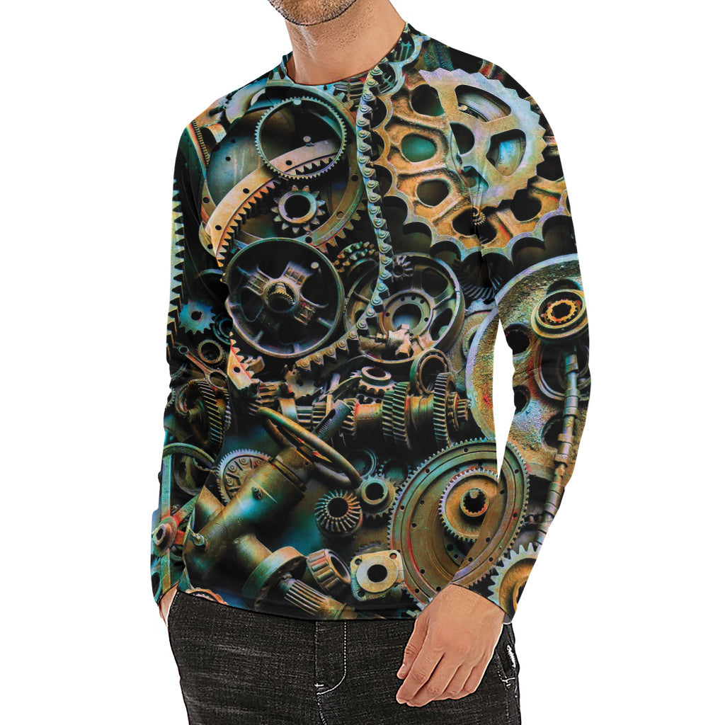 Steampunk Cogs And Gears Print Men's Long Sleeve Rash Guard