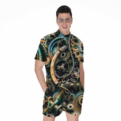 Steampunk Cogs And Gears Print Men's Rompers