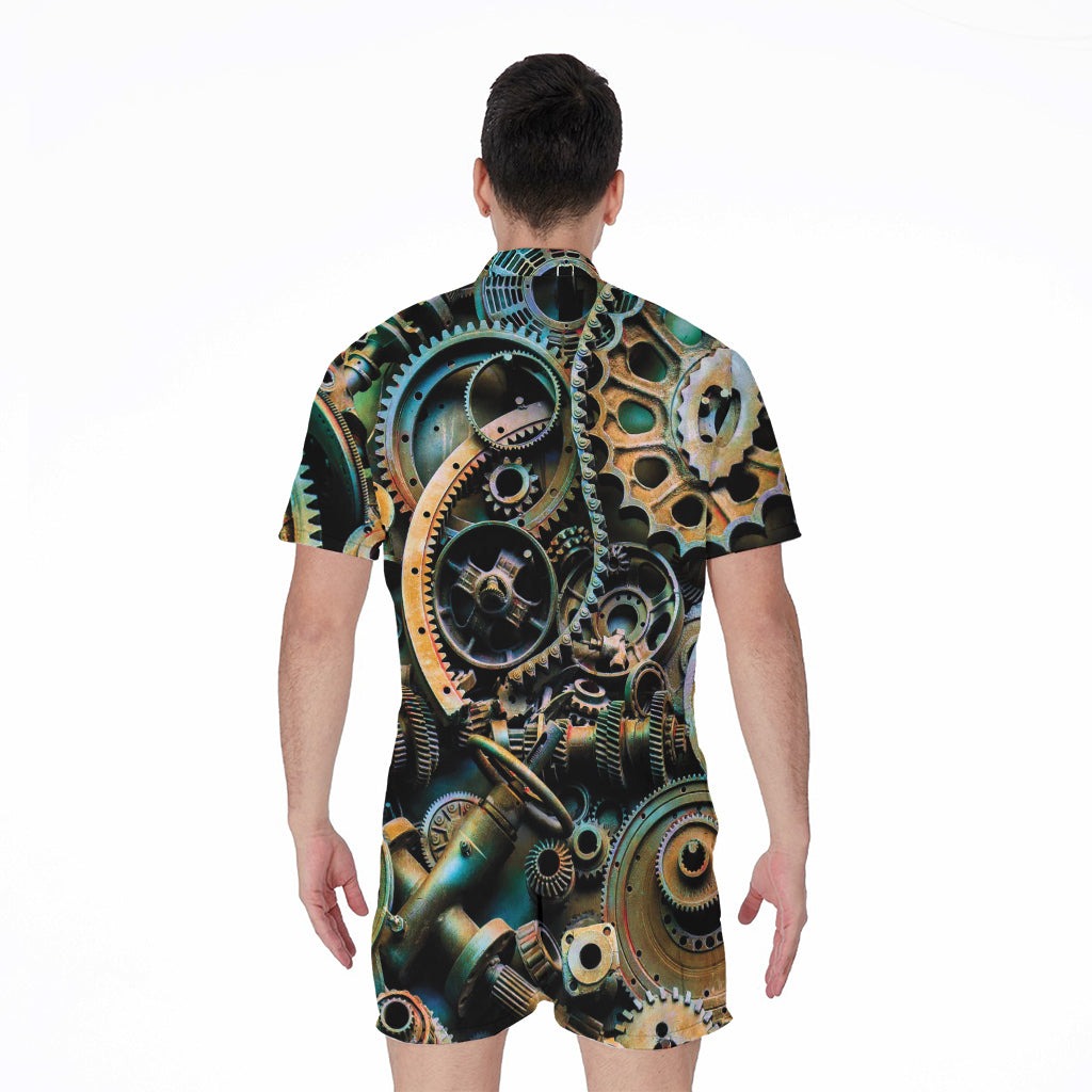 Steampunk Cogs And Gears Print Men's Rompers