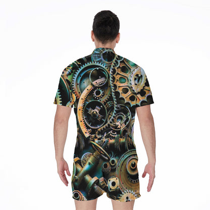 Steampunk Cogs And Gears Print Men's Rompers