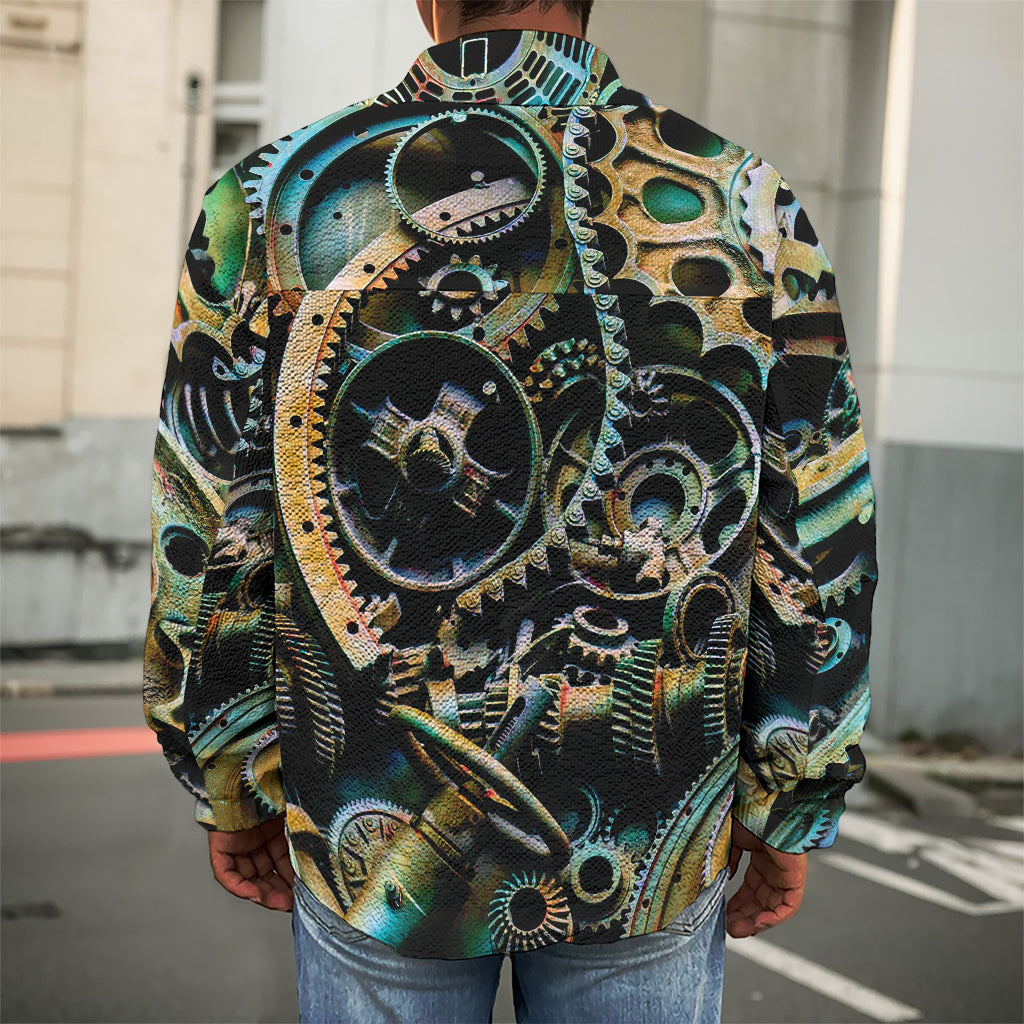 Steampunk Cogs And Gears Print Men's Shirt Jacket
