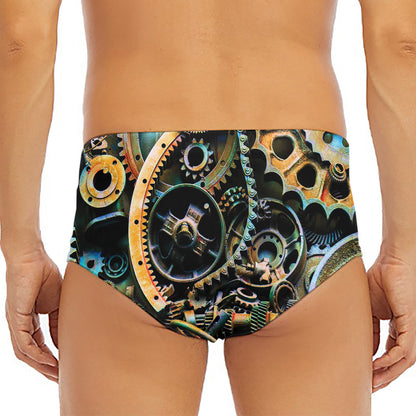 Steampunk Cogs And Gears Print Men's Triangle Swim Briefs