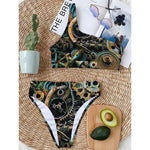 Steampunk Cogs And Gears Print One Shoulder Bikini Top