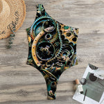 Steampunk Cogs And Gears Print One Shoulder Bodysuit