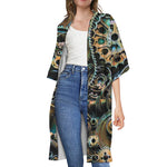 Steampunk Cogs And Gears Print Open Front Beach Cover Up