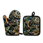 Steampunk Cogs And Gears Print Oven Mitt And Pot Holder Set