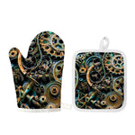 Steampunk Cogs And Gears Print Oven Mitt And Pot Holder Set