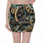 Steampunk Cogs And Gears Print Pencil Mini Skirt