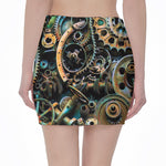Steampunk Cogs And Gears Print Pencil Mini Skirt