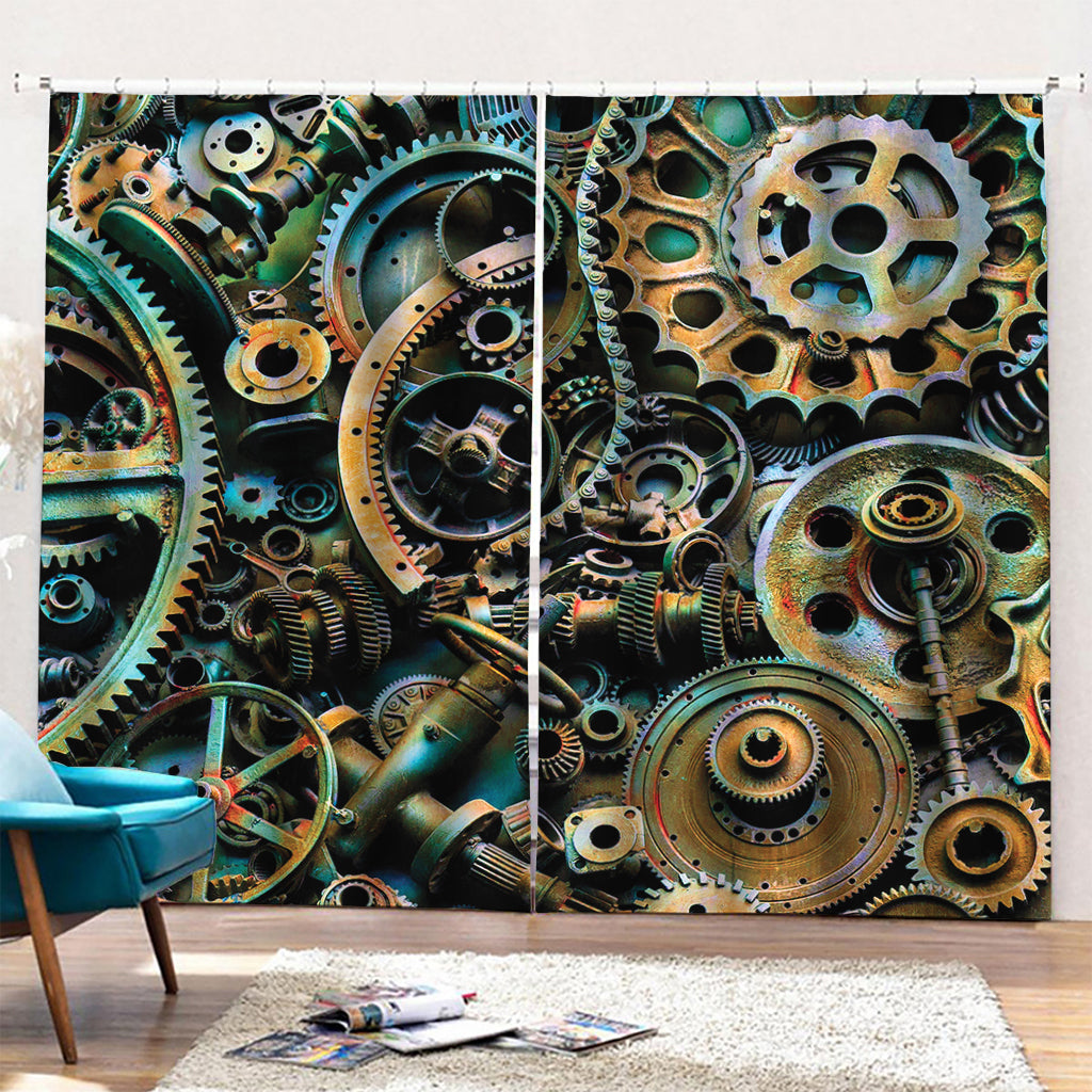 Steampunk Cogs And Gears Print Pencil Pleat Curtains