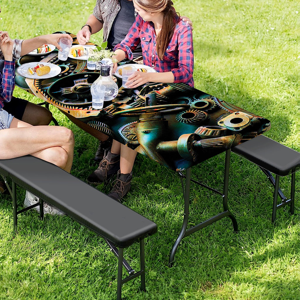 Steampunk Cogs And Gears Print Picnic Table Cover